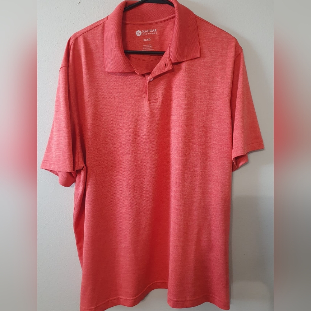 Haggar Clothing color Orange Collared 3 Button Short Sleeve T-shirt Mens XL.
